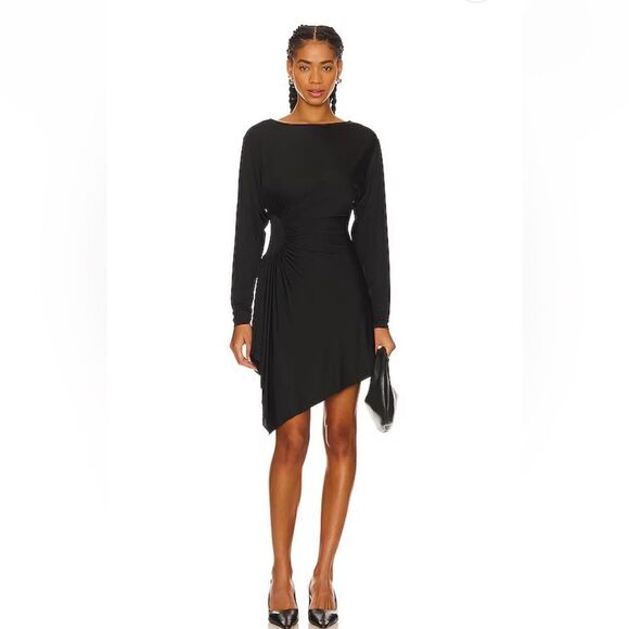 L’Academie Cora mini dress black minimalist stretch gathered basic Revolve S - Picture 2 of 10